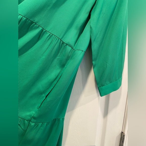 NWT Toofan Size 2X Jade Green Long Sleeve Pearl Button Front Tiered Shift Dress - Picture 4 of 12